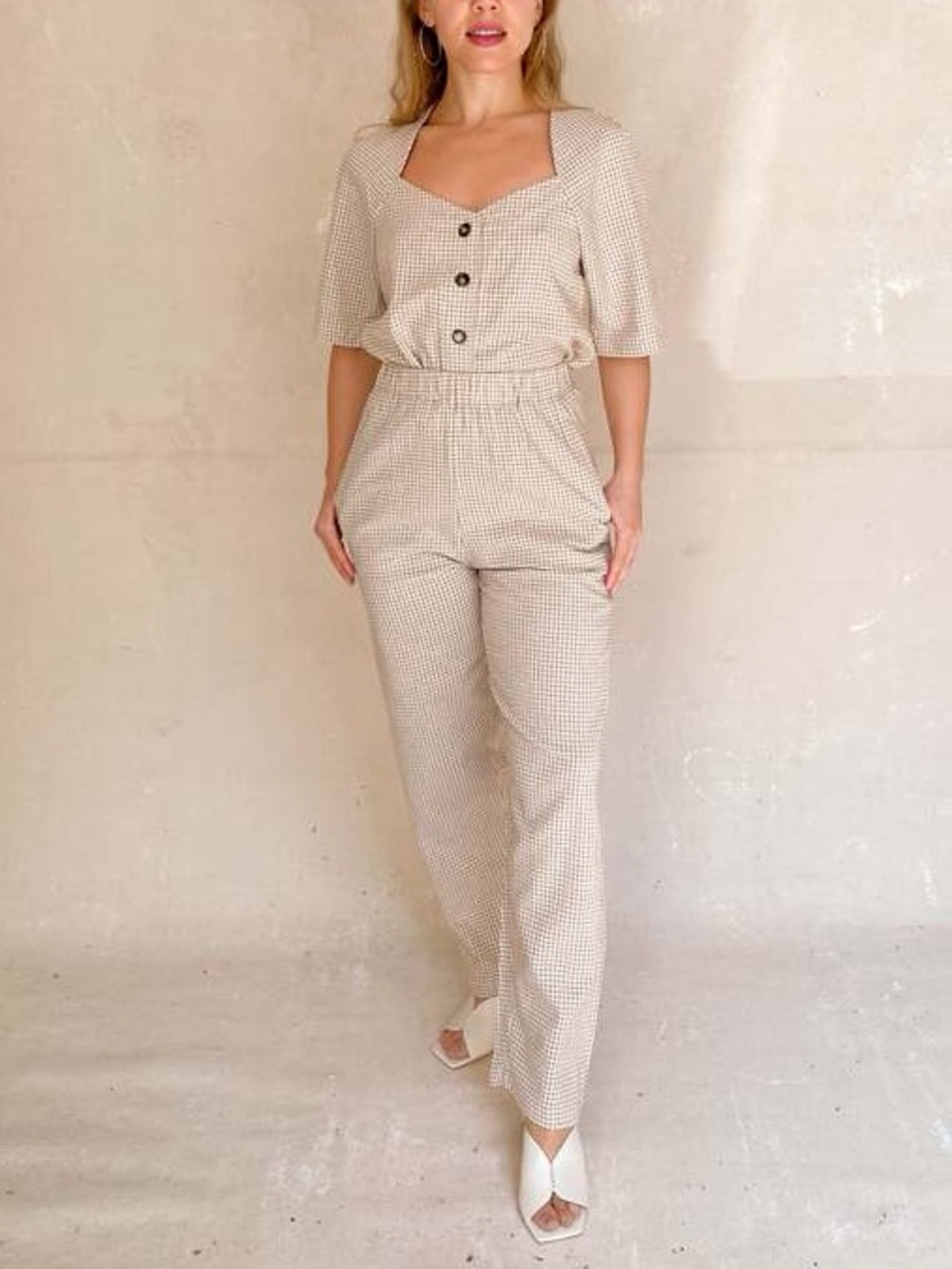 Rita Row Sand Gingham Catalina Pants Size Small